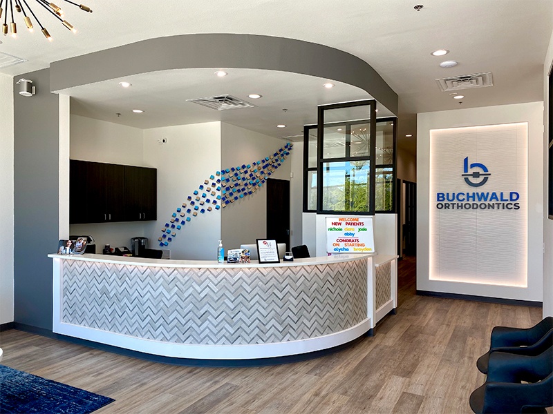 Welcoming reception desk at Buchwald Orthodontics